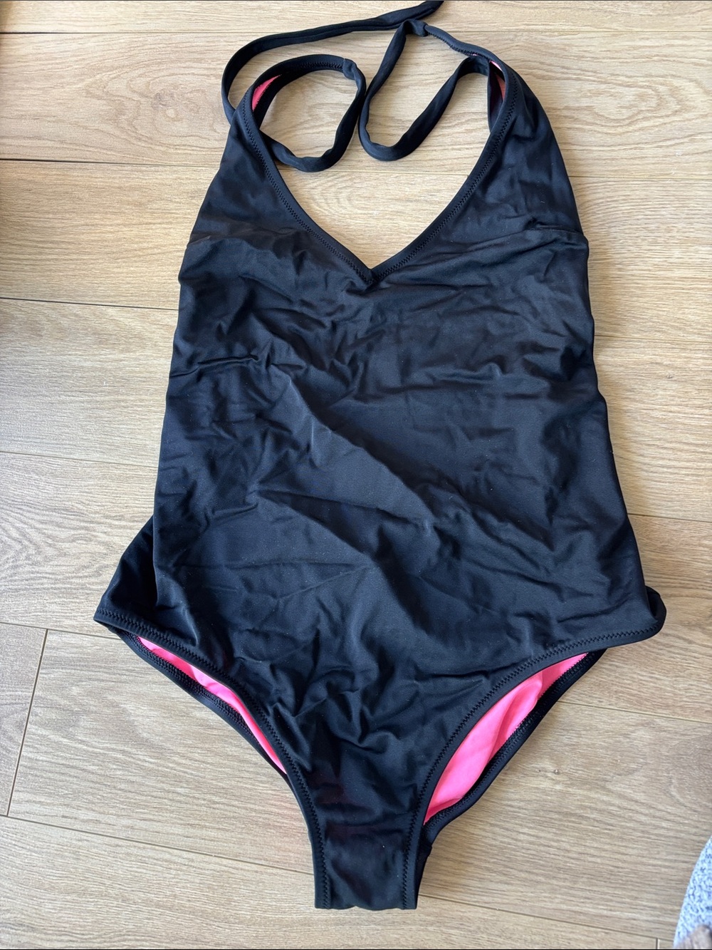 PINK Victoria's Secret Black One-Piece Halter Swimsuit with Pink Trim